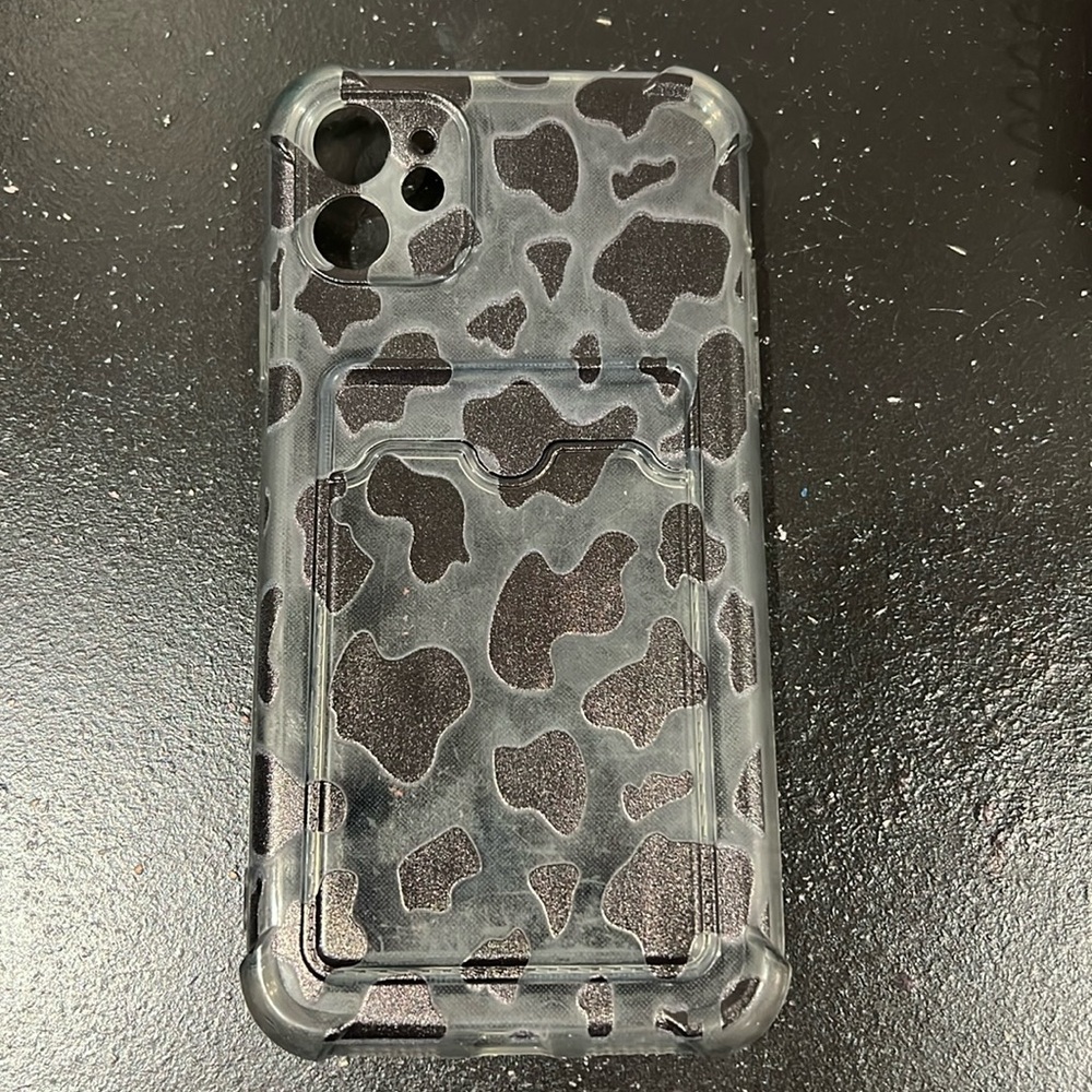 SHEIN clear and cow print case with card slot for iPhone 11